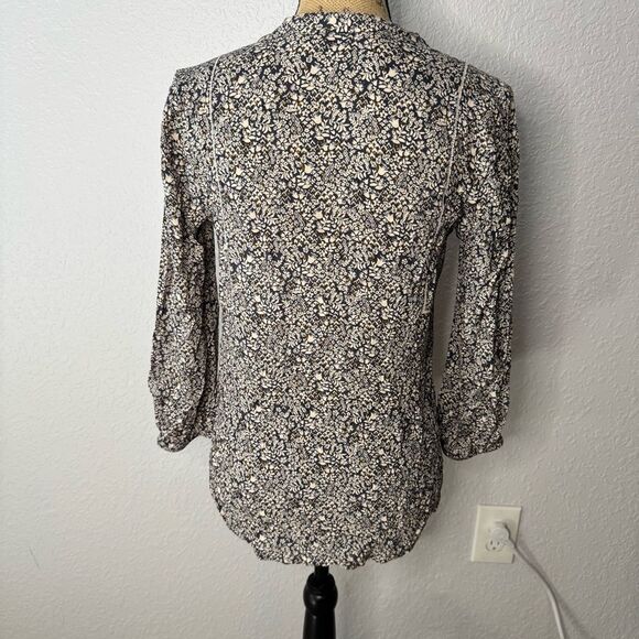 Lucky Brand Floral V Neck Long Sleeve Top Size S Boho Peasant 70s Hippie Casual - Picture 9 of 9